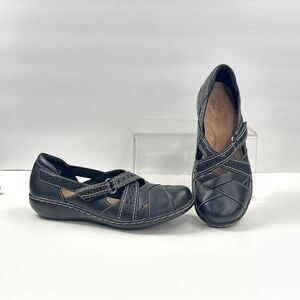 Clarks Shoes Womens 6.5 Black Leather Ashland Spin Q Mary Jane Flats Comfort